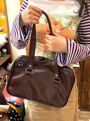 Qfdian Y2k Aesthetic Jk Casual Ita Bags Preppy Vintage All Match Pu Women's Handbags Japanese Preppy Transparent Shoulder Underarm Bag